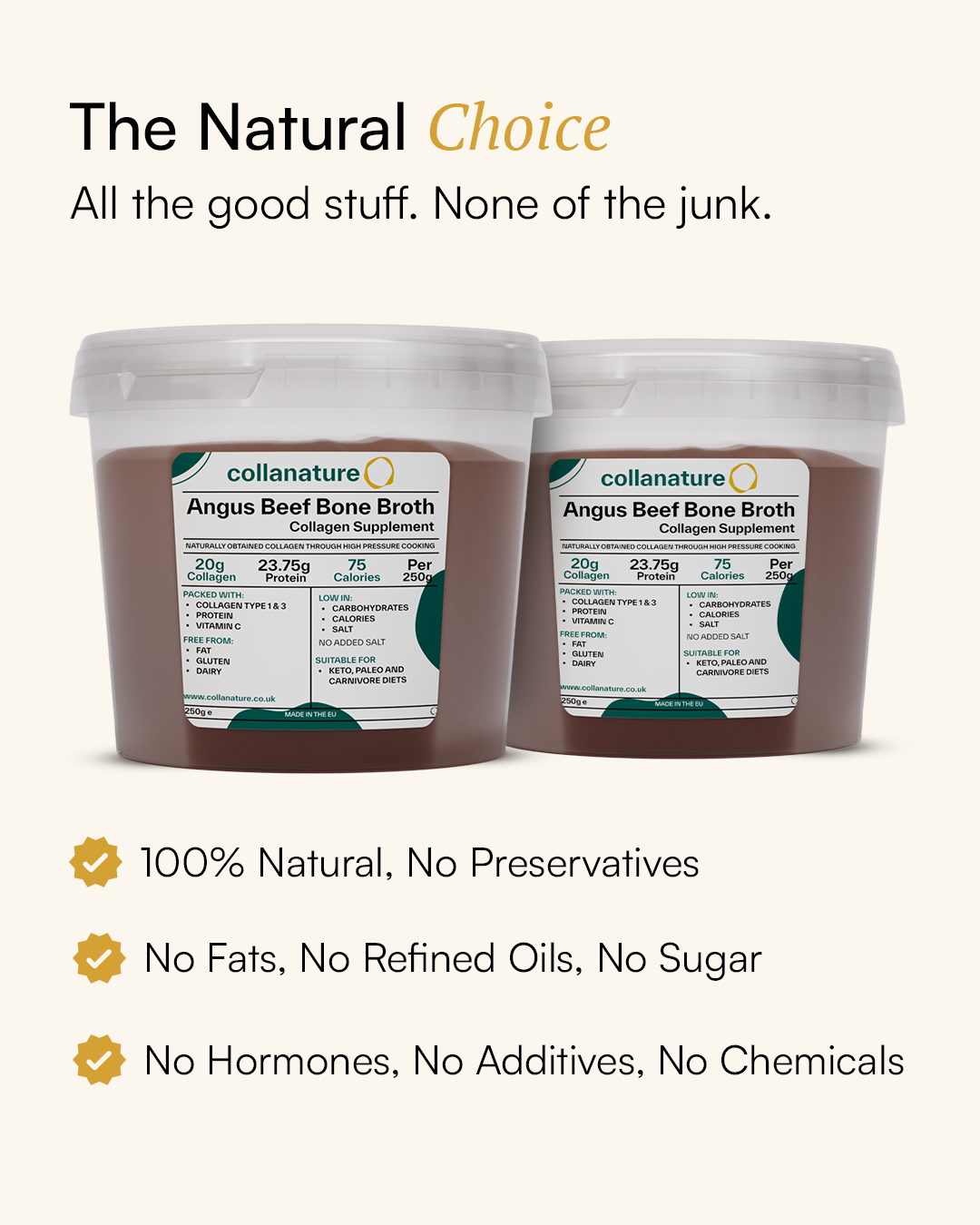 100% Natural, Bioavailable Collagen – 20,000 mg Super Concentrated Beef Bone Broth, Slow-Cooked & Nutrient-Rich (Unflavoured)