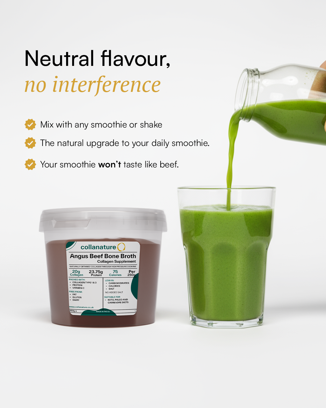 100% Natural, Bioavailable Collagen – 20,000 mg Super Concentrated Beef Bone Broth, Slow-Cooked & Nutrient-Rich (Unflavoured)