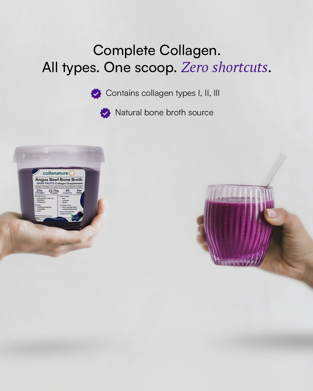 100% Natural, Bioavailable Collagen – 20,000 mg Super Concentrated Beef Bone Broth, Slow-Cooked & Nutrient-Rich (Wild Blueberries & Blackberries)